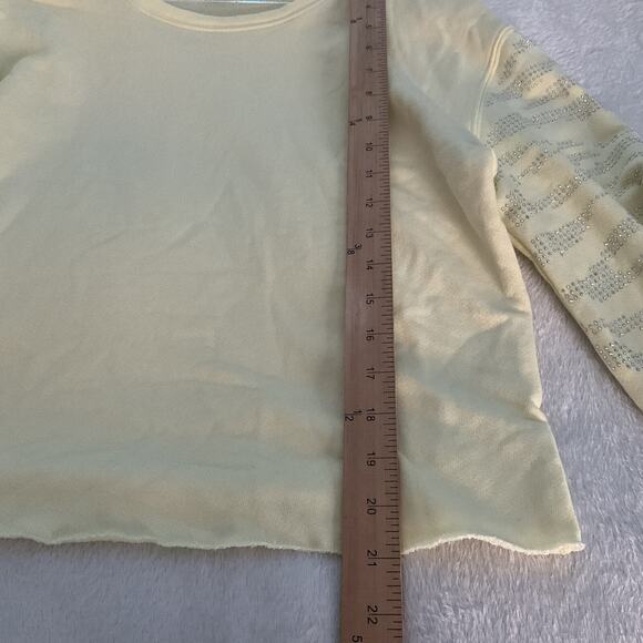 Yellow Sweatshirt Rhinestone Embellished Sleeve L Cozy Glamcore Soft Knit Y2K - Picture 5 of 8